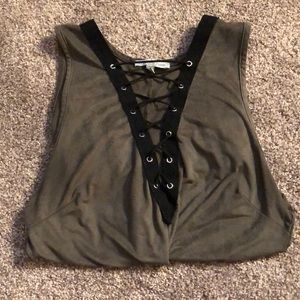 Charlotte Russe Green Leather Bodysuit with laced front